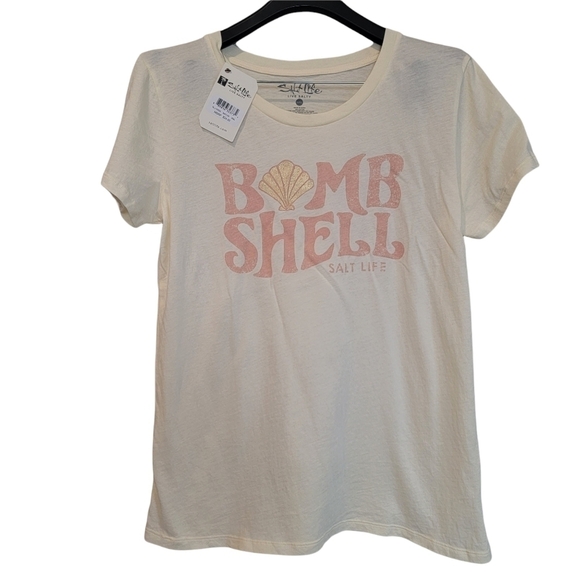Salt Life Soft Yellow Gold Bomb Shell Crew Neck Short Sleeve Tee - Picture 1 of 5